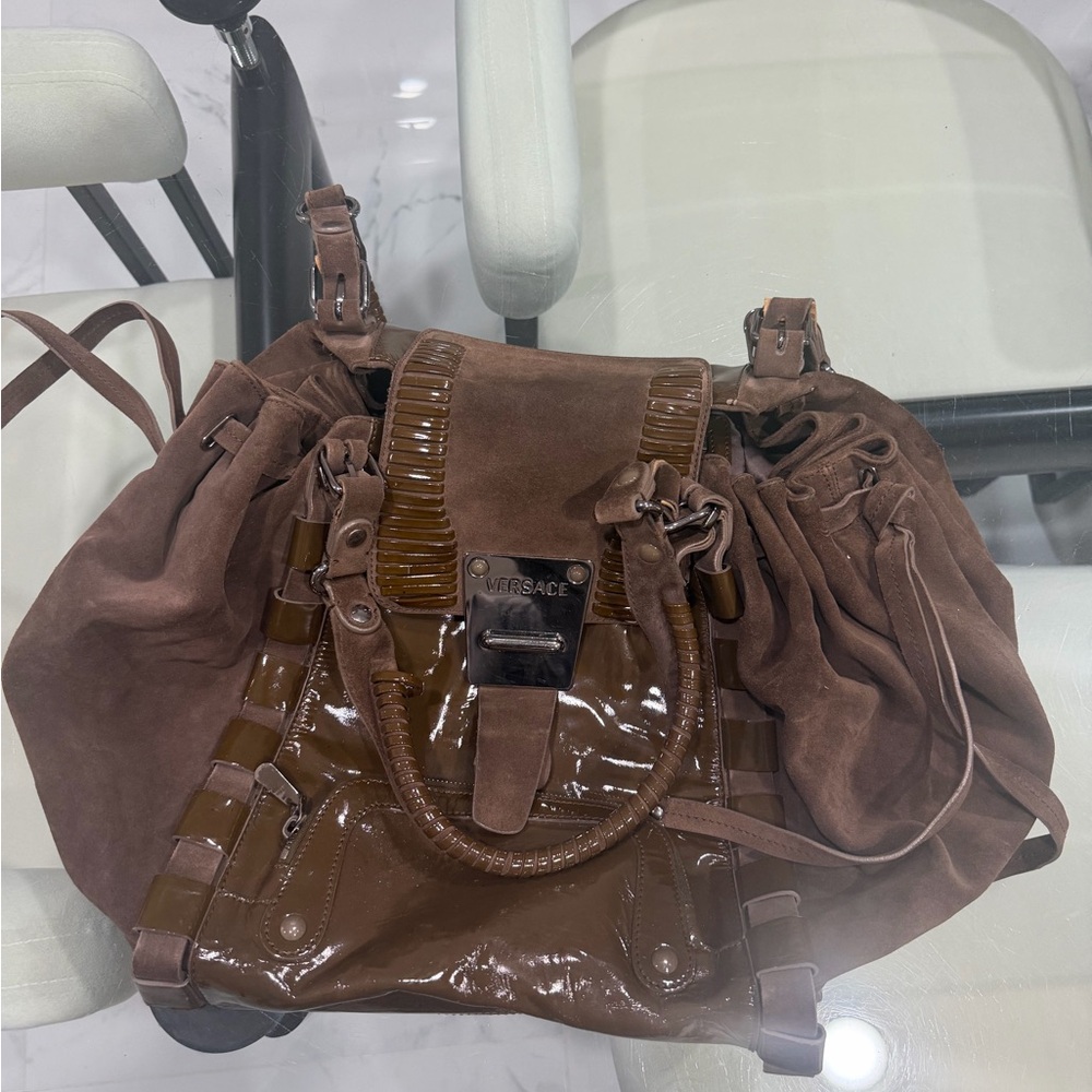 Versace Glossy Brown Shoulder Bag